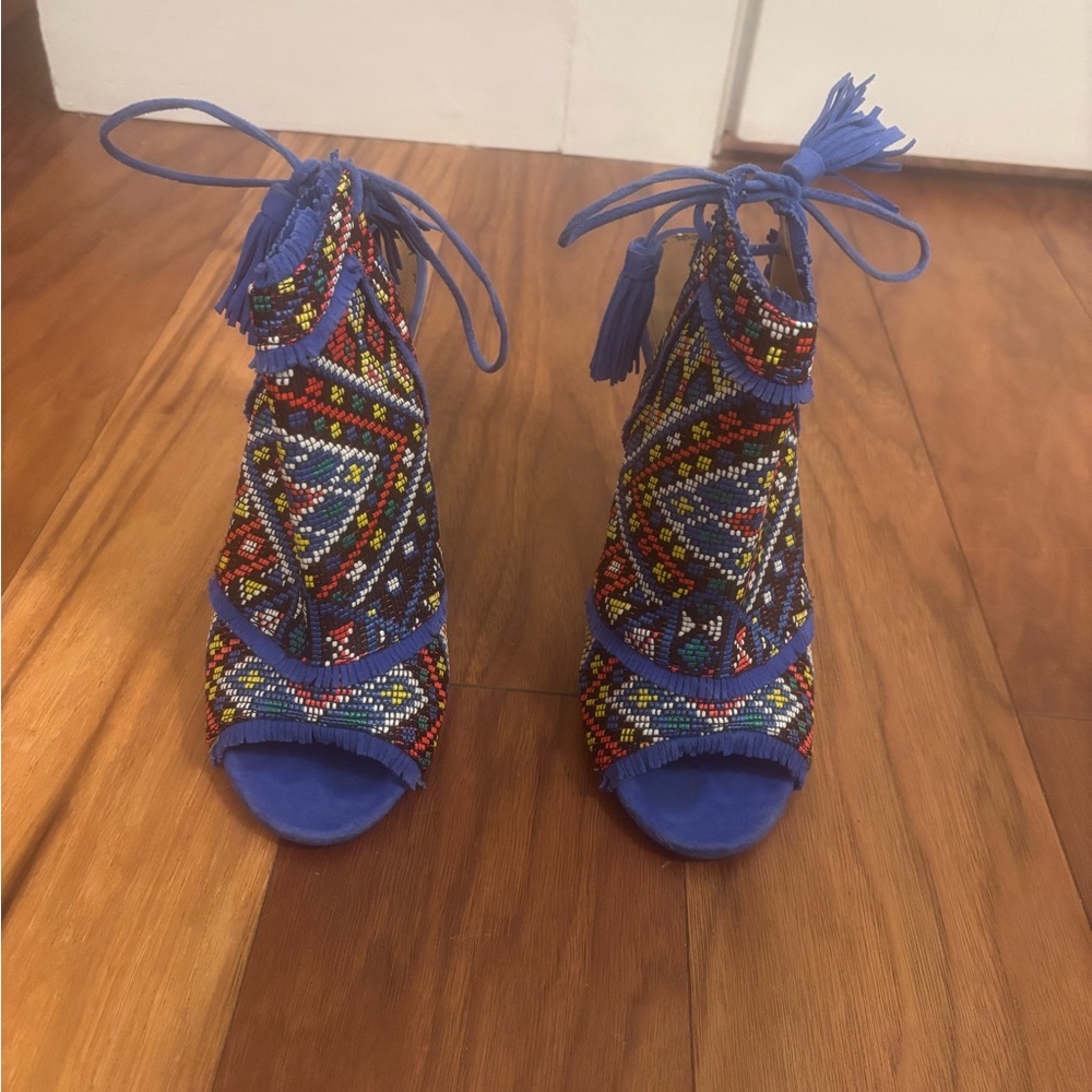 Aquazzura Multicolor Beaded Heels with fringe